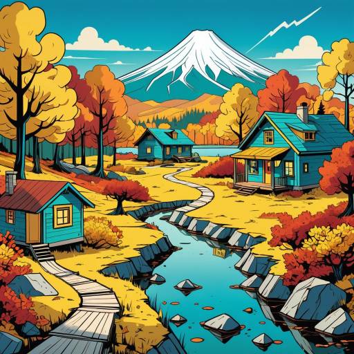 Autumn Mountain Village Illustration