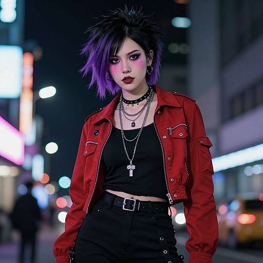 Punk Woman in Neon Cityscape
