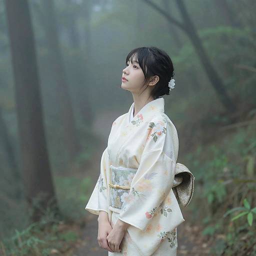 Ethereal Woman in Misty Forest