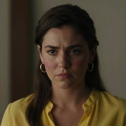 Serious Close-Up of a Woman in Yellow