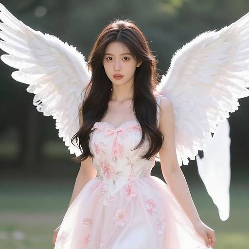 Angel with Winged Headpiece and Floral Dress