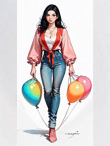 Stylish Woman Holding Colorful Balloons