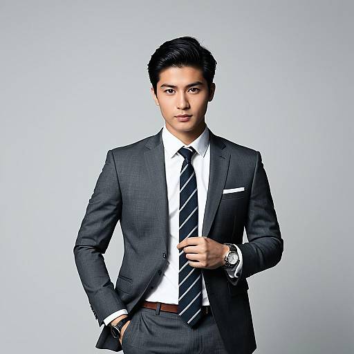 Young Man in Grey Suit with Tie