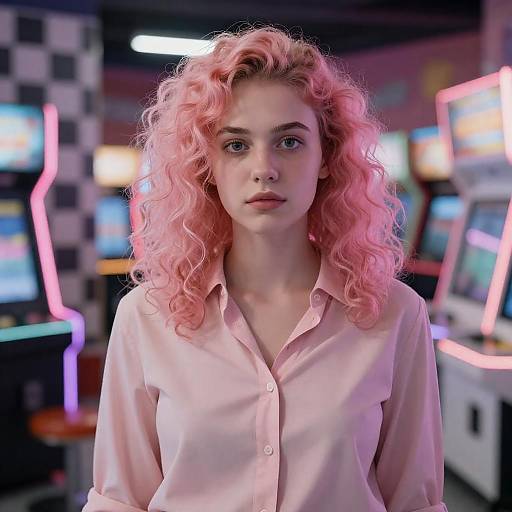 Neon Arcade Portrait: Young Woman