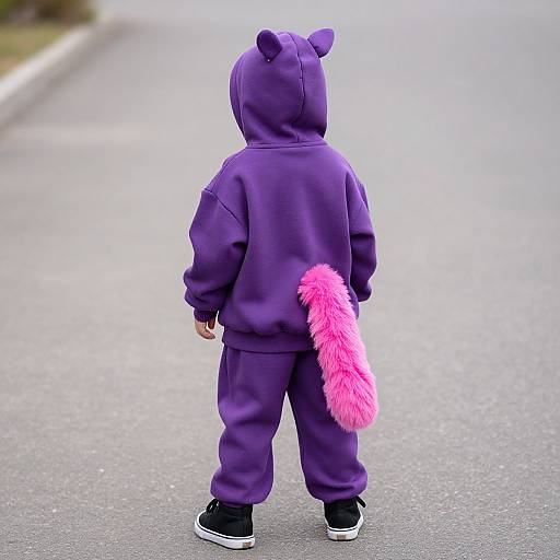 Child in Purple Hooded Outfit