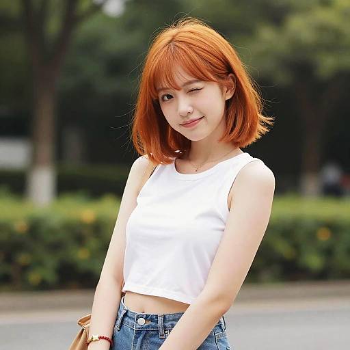 Playful Young Woman Winking Outdoors