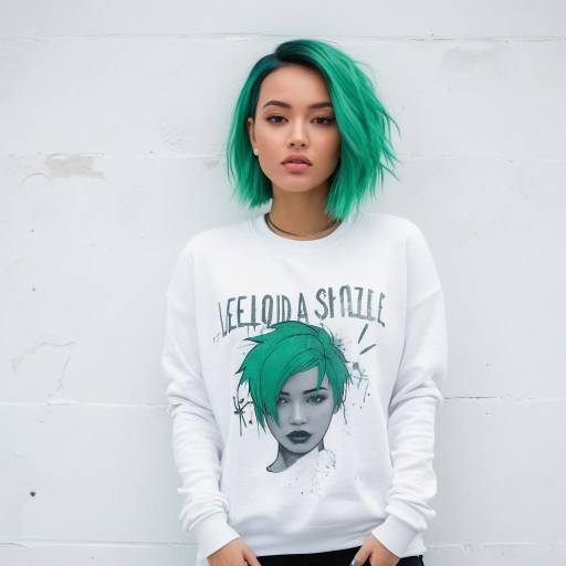 Young Woman with Green Hair in White Sweater