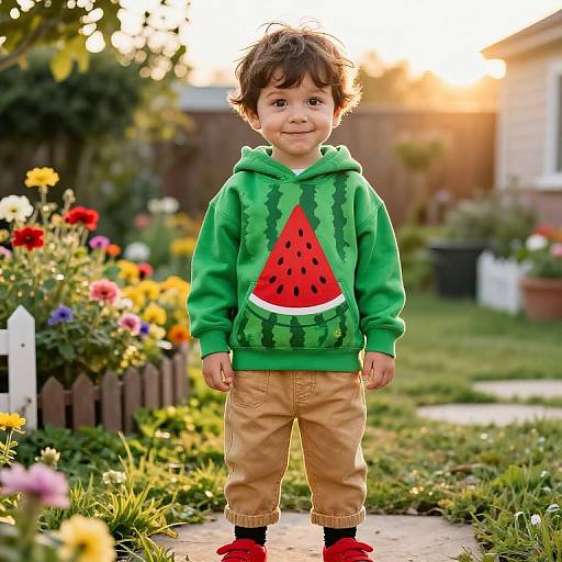 Joyful Boy in Watermelon Hoodie