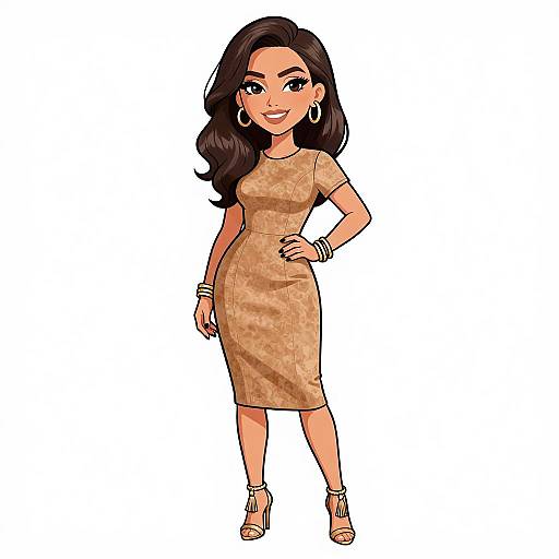 Chic Woman in Camel Midi Dress