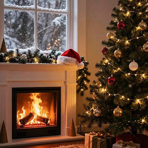 Cozy Winter Scene with Santa Hat