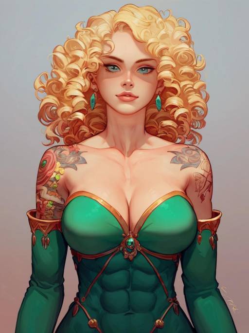 Blonde Beauty in Emerald Elegance