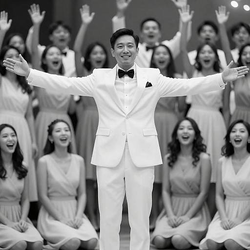 Man in White Suit Amid Cheering Crowd