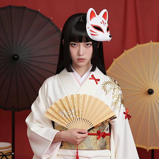 Elegant East Asian Woman in Kimono