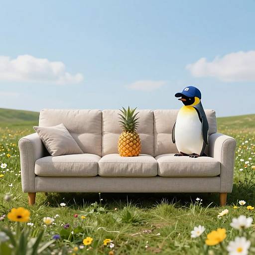 Surreal Sofa Scene in Meadow