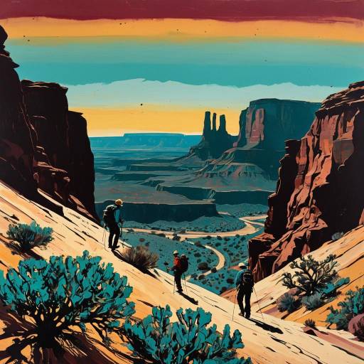 Abstract Desert Canyon with Rock Climbers