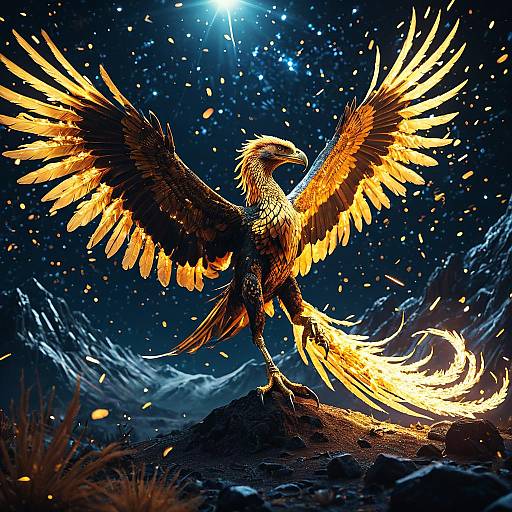 Radiant Phoenix-Raptor Hybrid with Golden Flame Feathers