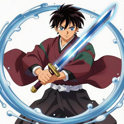 Anime Young Warrior with Glowing Sword