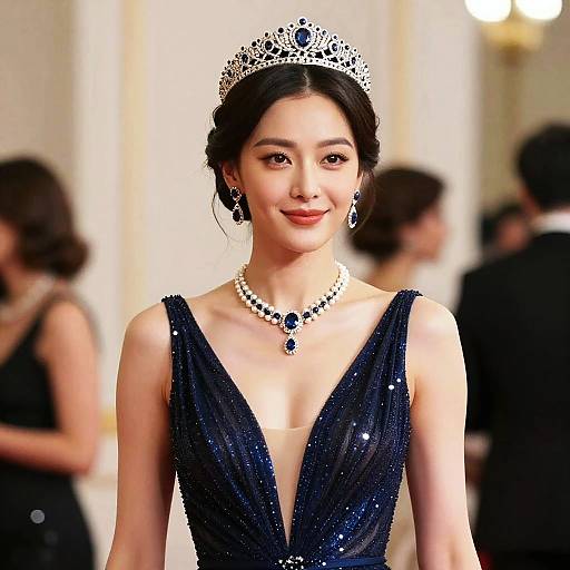 Elegant Woman in Dark Blue Gala Gown