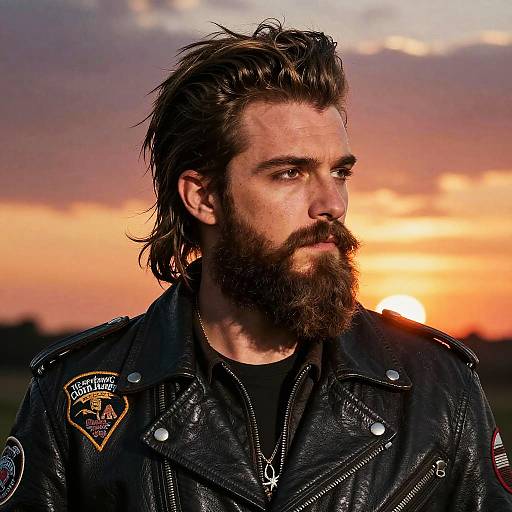 Retro Biker with Mullet and Goatee
