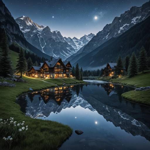 Majestic Alpine Valley Moonlight Wallpaper Majestic Alpine Valley Moonlight Wallpaper