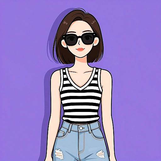 Stylish Woman in Striped Top and Denim Jeans