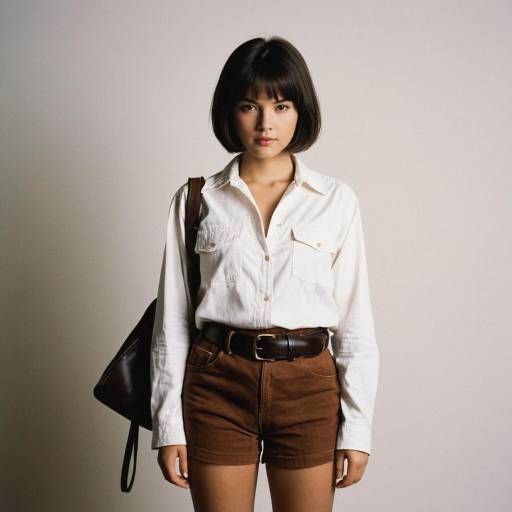 Young woman in white shirt and brown shorts