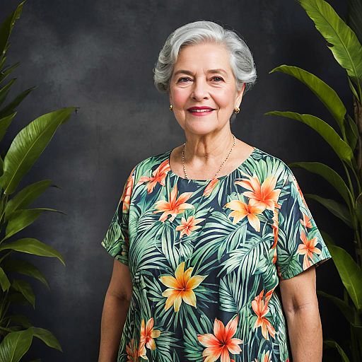 Joyful Grandmother in Tropical Attire Joyful Grandmother in Tropical Attire