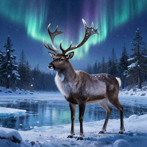 Astral Stag Beneath Aurora Borealis
