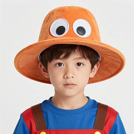 Boy in Cartoonish Orange Hat Costume