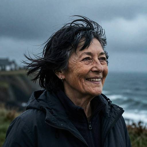 Joyful Older Woman on Breton Coast