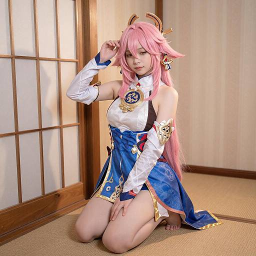 Pink-Haired Cosplayer in Ornate Dress