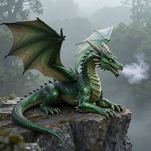 Realistic Emerald Green Dragon Resting