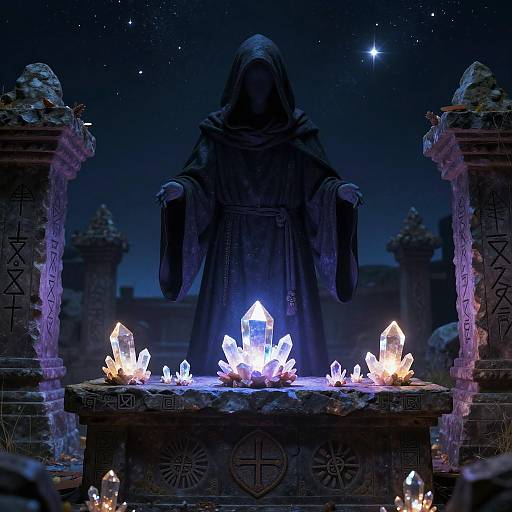 Hooded Spirit Over Mystical Altar