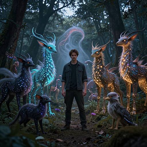 Man Among Bioluminescent Creatures