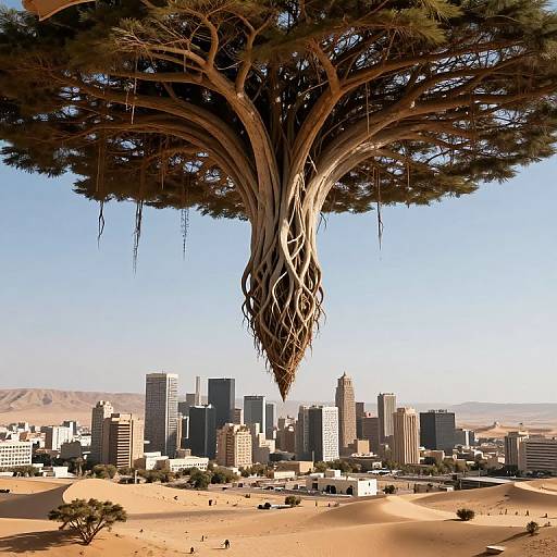 Upside-Down Desert City with Sky Trees