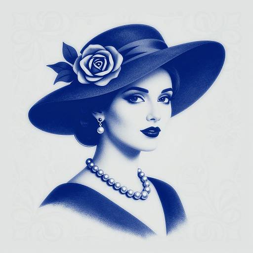 Elegant Lady Stencil Art in Indigo