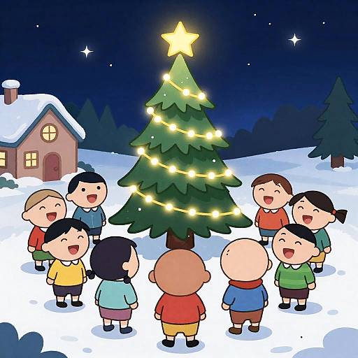 Joyful Kids in a Snowy Christmas Scene