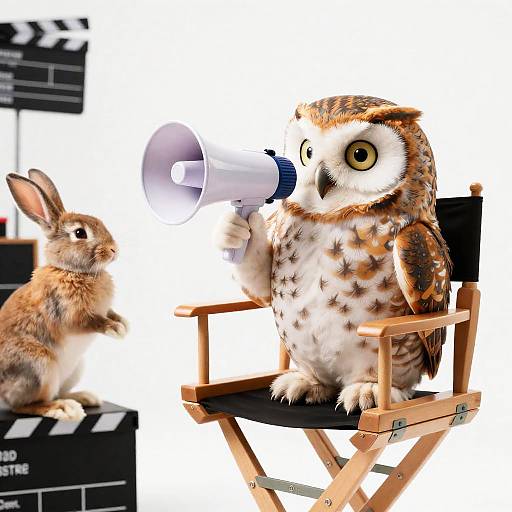 Playful Owl Director with Rabbit Actor