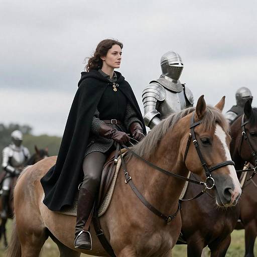 Dark-Clad Woman on Horse with Knight