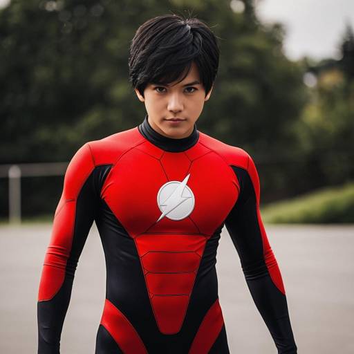 Young Man in Red and Black Superhero Bodysuit