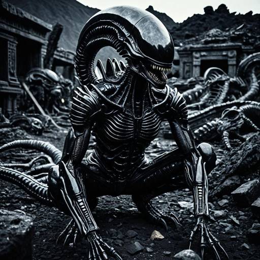 Reptilian Xenomorph in Volcanic Junkyard