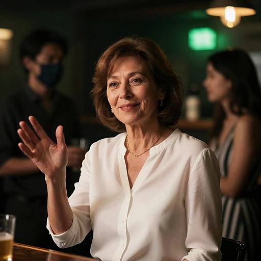 Middle-aged Woman Smiling in Bar