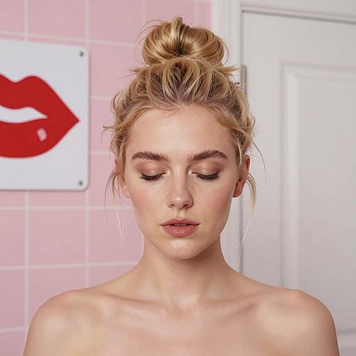 Serene Blonde Woman Against Pink Wall