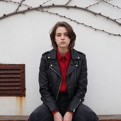 Young Woman in Leather Jacket with Vines