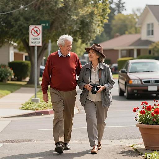 Joyful Stroll of an Older Couple