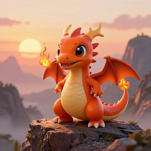 Adorable Baby Fire Dragon on Cliff