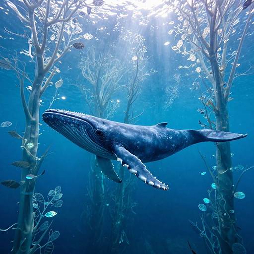 Majestic Blue Whale in Ethereal Forest