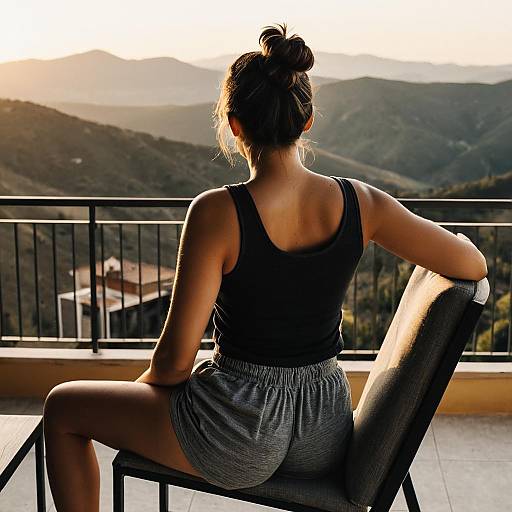 Woman Relaxing on Balcony at Golden Hour
