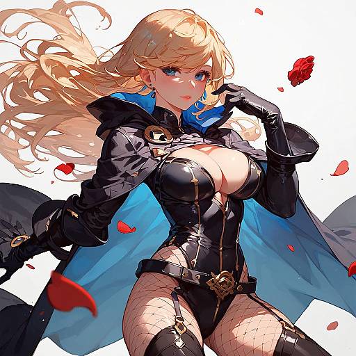 Petite Blonde Superheroine with Rose Petals