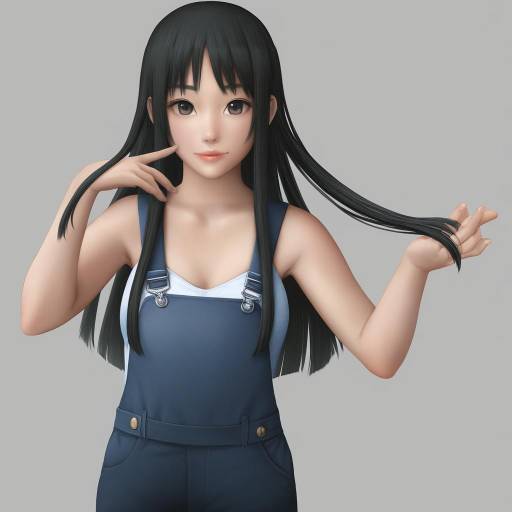 Realistic Anime Style Girl in Denim Overalls